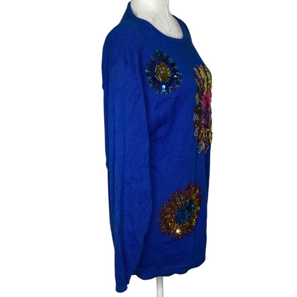 Celina Yang Womens Vintage Sequin Floral Sweater - Picture 5 of 9